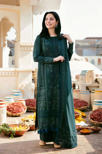 FLORENT-3PC DHANAK EMBROIDERED SHIRT WITH DHANAK EMBROIDERED SHAWL & TROUSER-DPC-4160