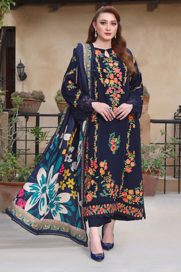 ASIM JOFA-3PC DHANAK EMBROIDERED SHIRT WITH COURTRAI PRINTED SHAWL & TROUSER-DPC-4316