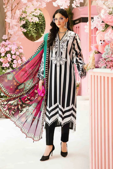 MARIA.B-3PC LAWN EMBROIDERED PRINTED SHIRT WITH CHIFFON PRINT DUPATTA AND PRINT TROUSER-DPC-2525