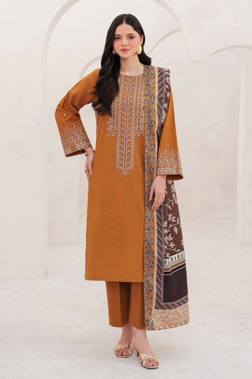 GARNET-3PC DHANAK EMBROIDERED SHIRT WITH COURTRAI PRINTED SHAWL AND TROUSER-DPC-4201