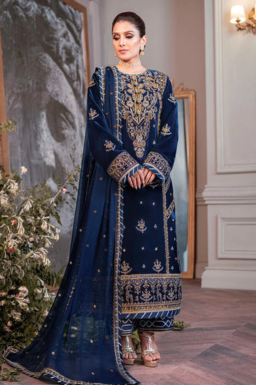 ASIM JOFA-3PC VELVET EMBROIDERED SHIRT WITH CHIFFON EMBROIDERED DUPATTA & TROUSER-DPC-4311
