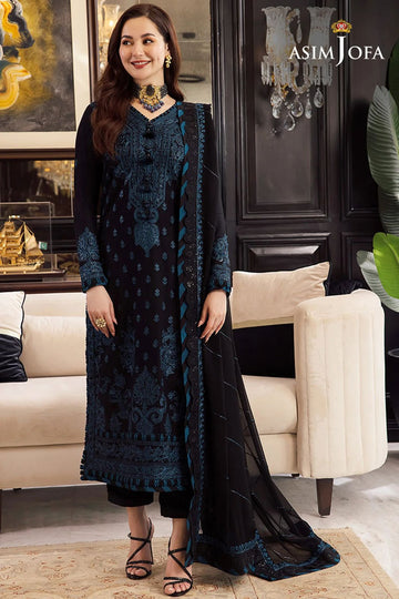 ASIM JOFA-3PC DHANAK EMBROIDERED SHIRT WITH BAMBER CHIFFON EMBROIDERED DUPATTA & TROUSER-DPC-4078