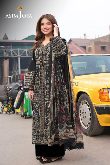 ASIM JOFA-3PC DHANAK EMBROIDERED SHIRT WITH DHANAK EMBROIDERED DUPATTA & TROUSER-DPC-50