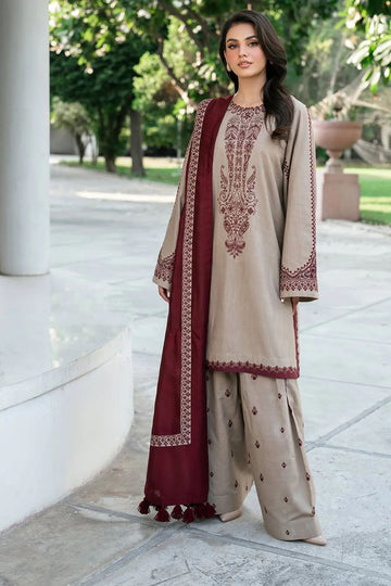 BAROQUE-3PC DHANAK EMBROIDERED SHIRT WITH DHANAK EMBROIDERED SHAWL AND EMB TROUSER-DPC-4320