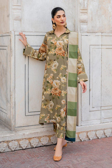 BAROUQE-3PC KARANDI PRINTED SHIRT WITH KARANDI PRINTED DUPATTA AND TROUSER-DPC-2581