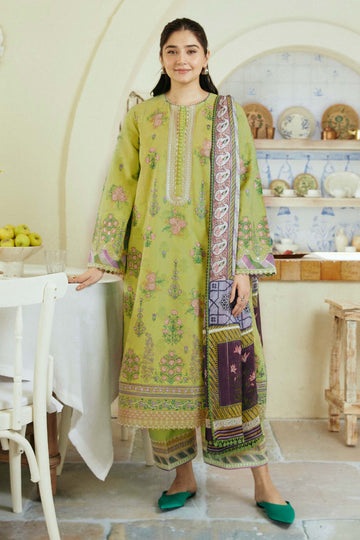 ZARA SHAHJAHAN- 3PC DHANAK EMBROIDERED SHIRT WITH WOOL PRINT SHAWL AND EMB TROUSER-DPC-140