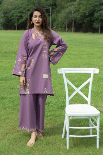 URGE-2PC DHANAK EMBROIDERED SHIRT WITH DHANAK EMBROIDRED TROUSER-DPC-137