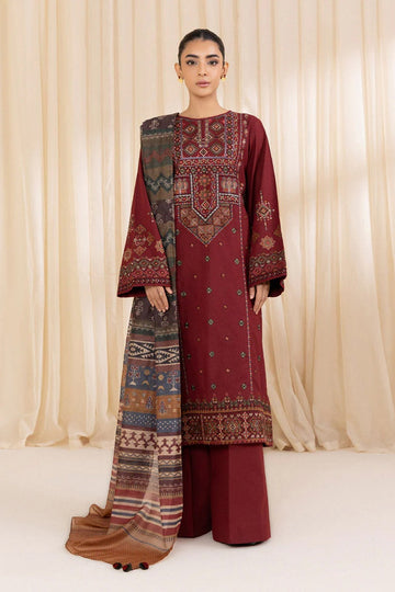 SAPPHIRE-3PC DHANAK EMBROIDERED SHIRT WITH COURTRAI PRINTED SHAWL AND TROUSER-DPC-13