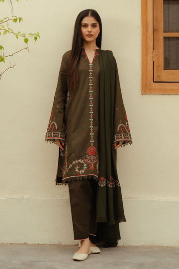 ZARA SHAHJAHAN-3PC DHANAK EMBROIDERED SHIRT WITH DHANAK EMBROIDERED SHAWL AND TROUSER DPC-95