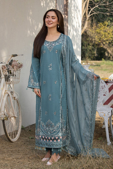 SOBIA NAZIR-3PC DHANAK EMBROIDERED SHIRT WITH ORGANZA EMBROIDERED DUPATTA AND TROUSER DPC-113