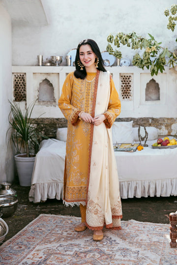 FLORENT-3PC DHANAK EMBROIDERED SHIRT WITH DHANAK EMBROIDERED SHAWL AND TROUSER DPC-117