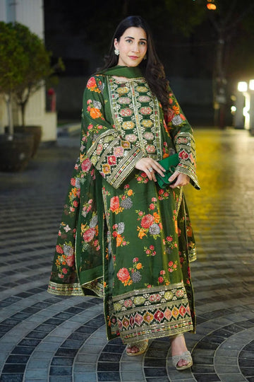 BAROQUE-3PC SHAMOZE SILK PRINTED EMBROIDERED SHIRT WITH SOFT SILK PRINTED EMB DUPATTA & PRINTED TROUSER DPC-1739