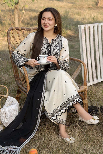 FLORENT-3PC DHANAK EMBROIDERED SHIRT WITH DHANAK EMBROIDERED SHAWL & TROUSER-DPC-32