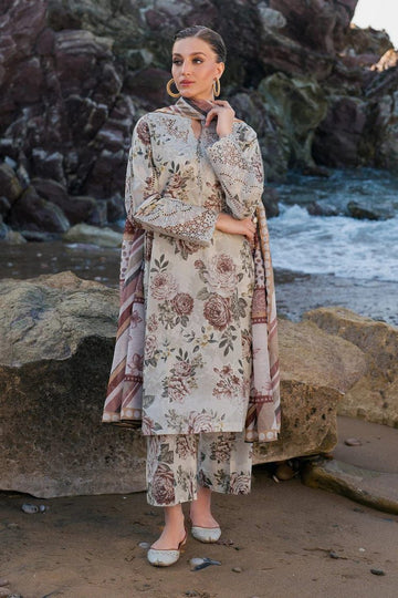 BAROUQE-3PC KARANDI PRINTED SHIRT WITH KARANDI PRINTED DUPATTA AND TROUSER-DPC-2586