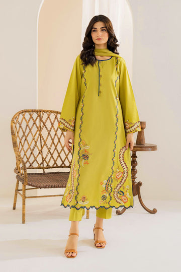 VINTAGE-3PC DHANAK EMBROIDERED SHIRT WITH PRINTED WOOL SHAWL AND TROUSER-DPC-36