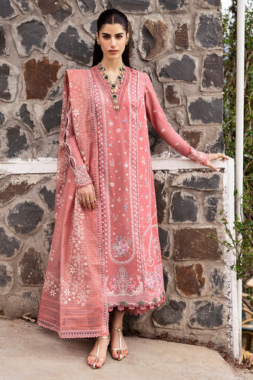 QALAMQAR-3PC DHANAK EMBROIDERED SHIRT WITH COTTON NET EMBROIDERED AND EMB TROUSER-DPC-4213