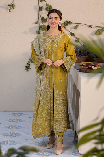 JADE-3PC DHANAK EMBROIDERED SHIRT WITH WOOL PRINTED SHAWL AND TROUSER-DPC-28