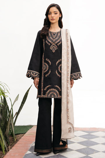 JAZMIN-3PC DHANAK EMBROIDERED SHIRT WITH WOOL PRINTED SHAWL AND TROUSER-DPC-19