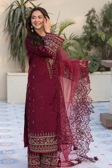 QALAMQAR-3PC DHANAK EMBROIDERED SHIRT WITH ORGANZA EMBROIDERED DUPATTA AND EMB TROUSER-DPC-39
