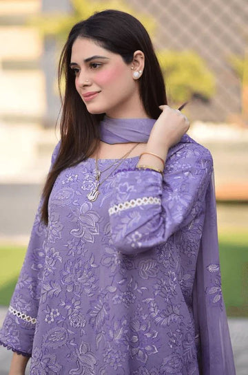 BAREEZE-3PC DHANAK EMBROIDERED SHIRT WITH CHIFFON EMBROIDERED DUPATTA AND TROUSER DPC-4163