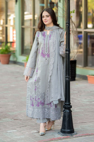 LIBAAS-3PC DHANAK EMBROIDERED SHIRT WITH DHANAK EMBROIDERED SHAWL AND TROUSER DPC-110