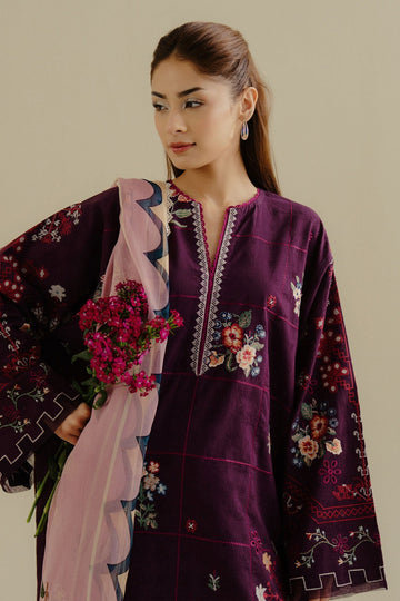 ZARA SHAHJAHAN-3PC DHANAK EMBROIDERED SHIRT WITH DHANAK PRINTED SHAWL & TROUSER-DPC-33