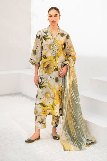 BAROUQE-3PC KARANDI PRINTED SHIRT WITH KARANDI PRINTED DUPATTA AND TROUSER-DPC-2584
