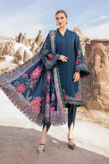 MARIA B - 3PC DHANAK EMBROIDERED SHIRT WITH COUTURE PRINT SHAWL AND TROUSER-DPC-2640