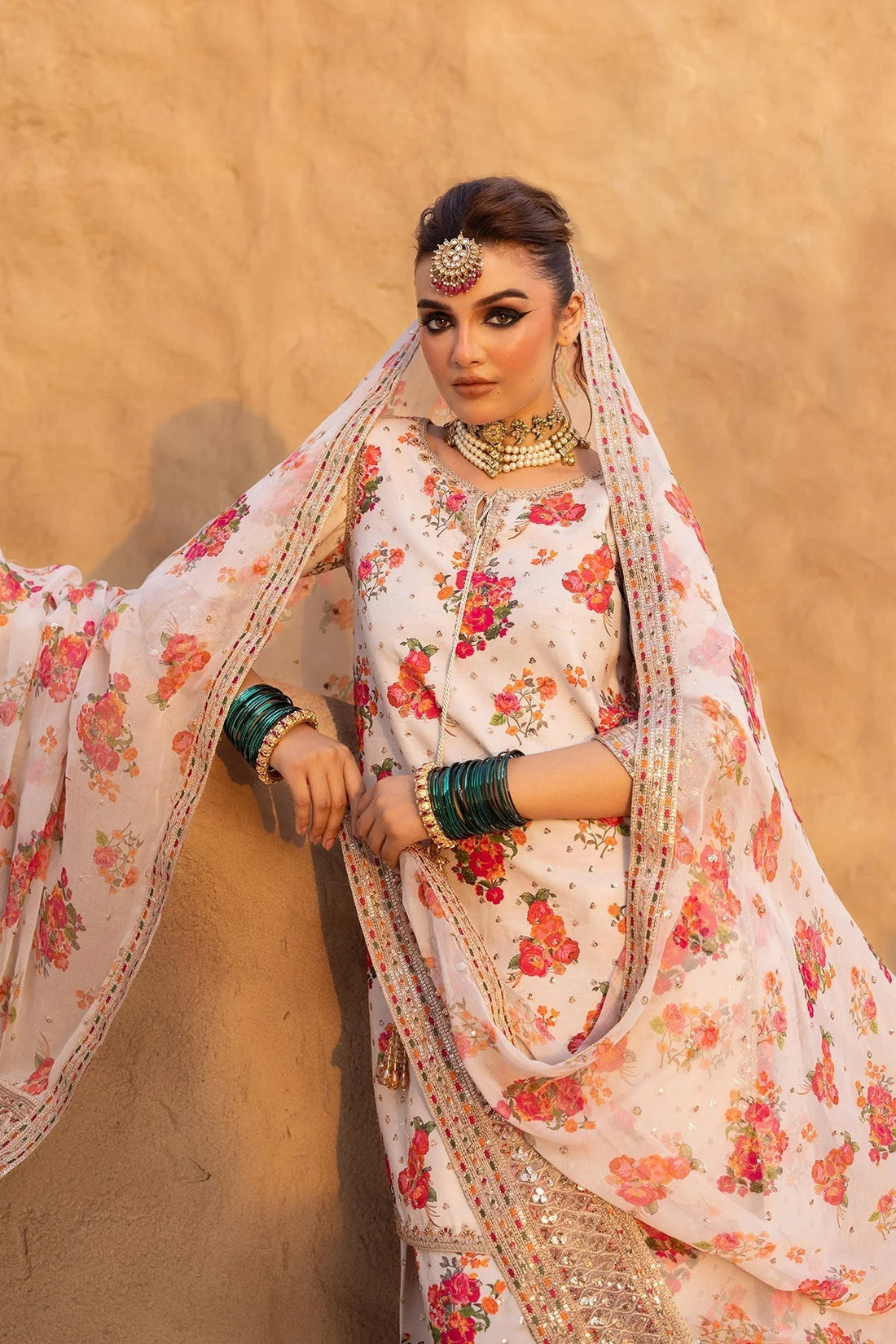 CHARIZMA-3PC SHAMOZE SILK PRINTED EMB SHIRT WITH SOFT SILK PRINTED EMB DUPATTA & EMB TROUSER DPC-1707