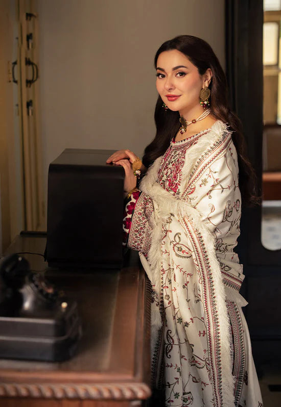 ASIM JOFA-3PC DHANAK SEQUENCE EMBROIDERED SHIRT WITH DHANAK EMBROIDERED SHAWL & DHANAK TOUSER-DPC- 4060