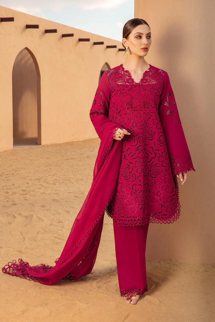 RANG RASIYA-CHIKANKARI 3PC EMBROIDERED LAWN SHIRT WITH ORGANZA EMBROIDERED DUPATTA AND TROUSER -DPC-2885