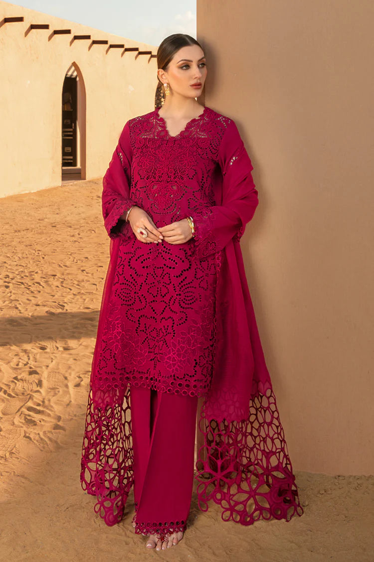 RANG RASIYA-CHIKANKARI 3PC EMBROIDERED LAWN SHIRT WITH ORGANZA EMBROIDERED DUPATTA AND TROUSER -DPC-2885