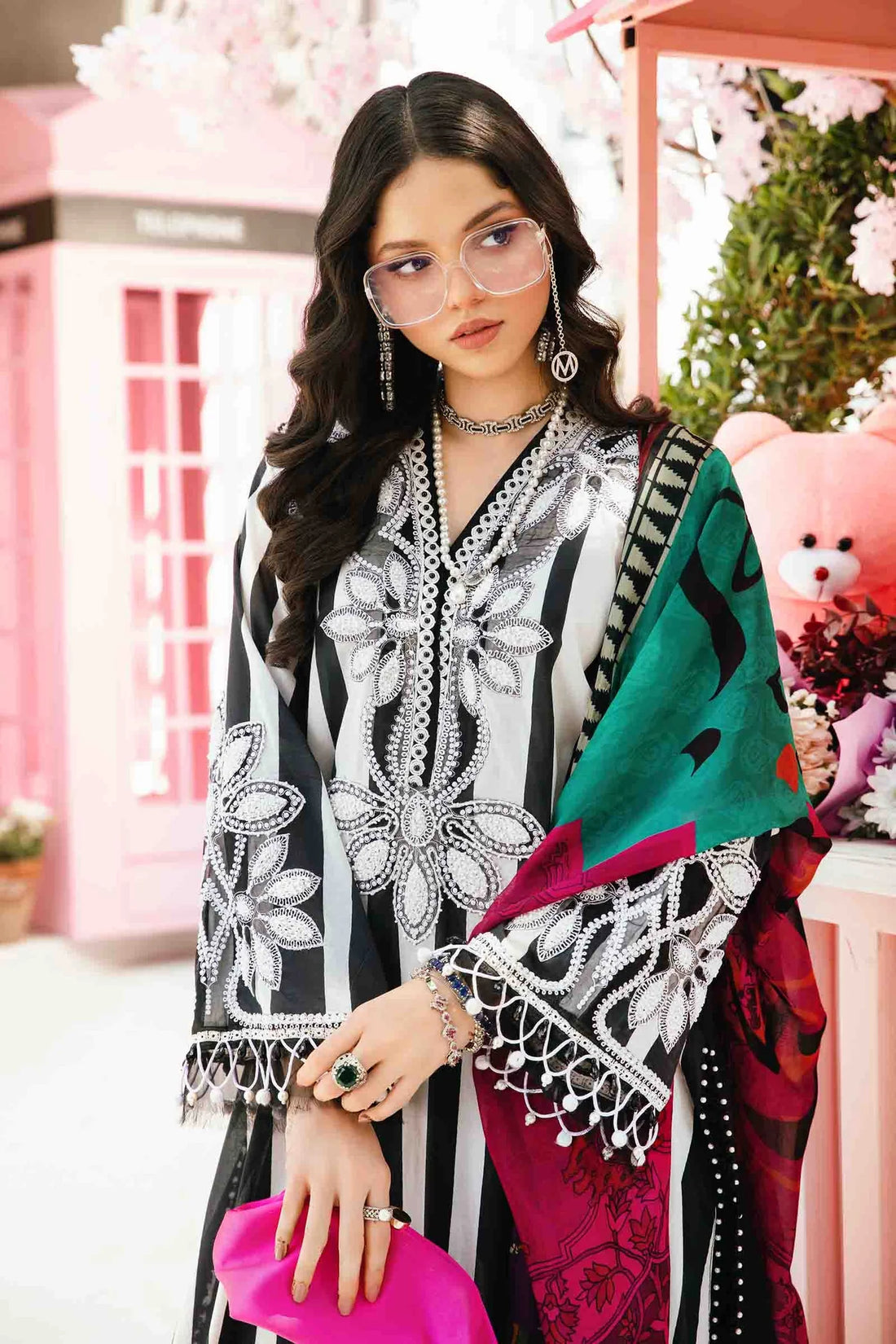 MARIA.B-3PC LAWN EMBROIDERED PRINTED SHIRT WITH CHIFFON PRINT DUPATTA AND PRINT TROUSER-DPC-2525
