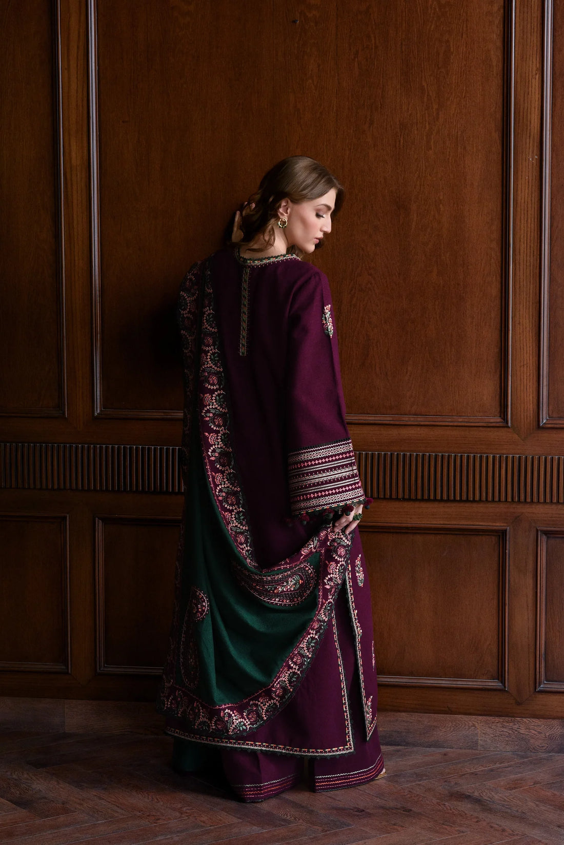 BATIK-3PC KARANDI EMBROIDERED SHIRT WITH DHANAK EMBROIDERED SHAWL AND TROUSER-DPC-4331