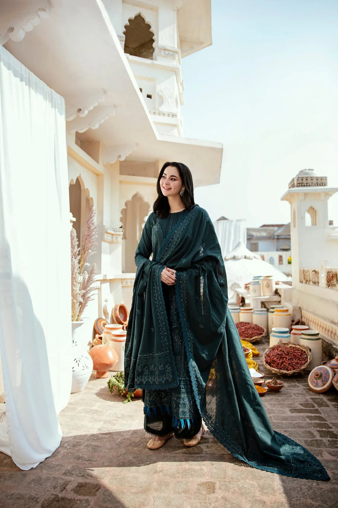 FLORENT-3PC DHANAK EMBROIDERED SHIRT WITH DHANAK EMBROIDERED SHAWL & TROUSER-DPC-4160