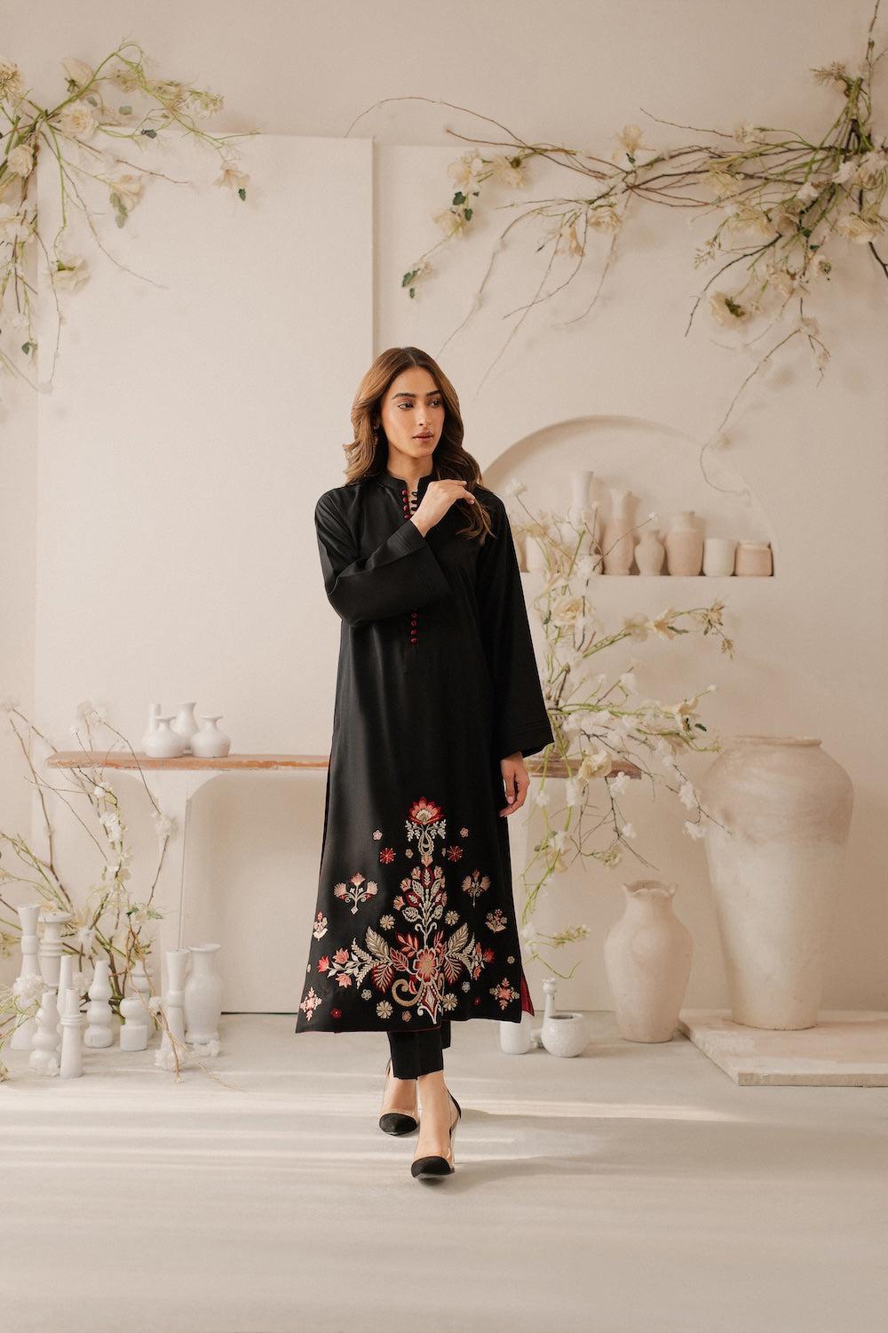 ZIVA - 3PC DHANAK EMBROIDERED SHIRT WITH COUTURE WOOL PRINTED SHAWL & TROUSER-DPC-3409