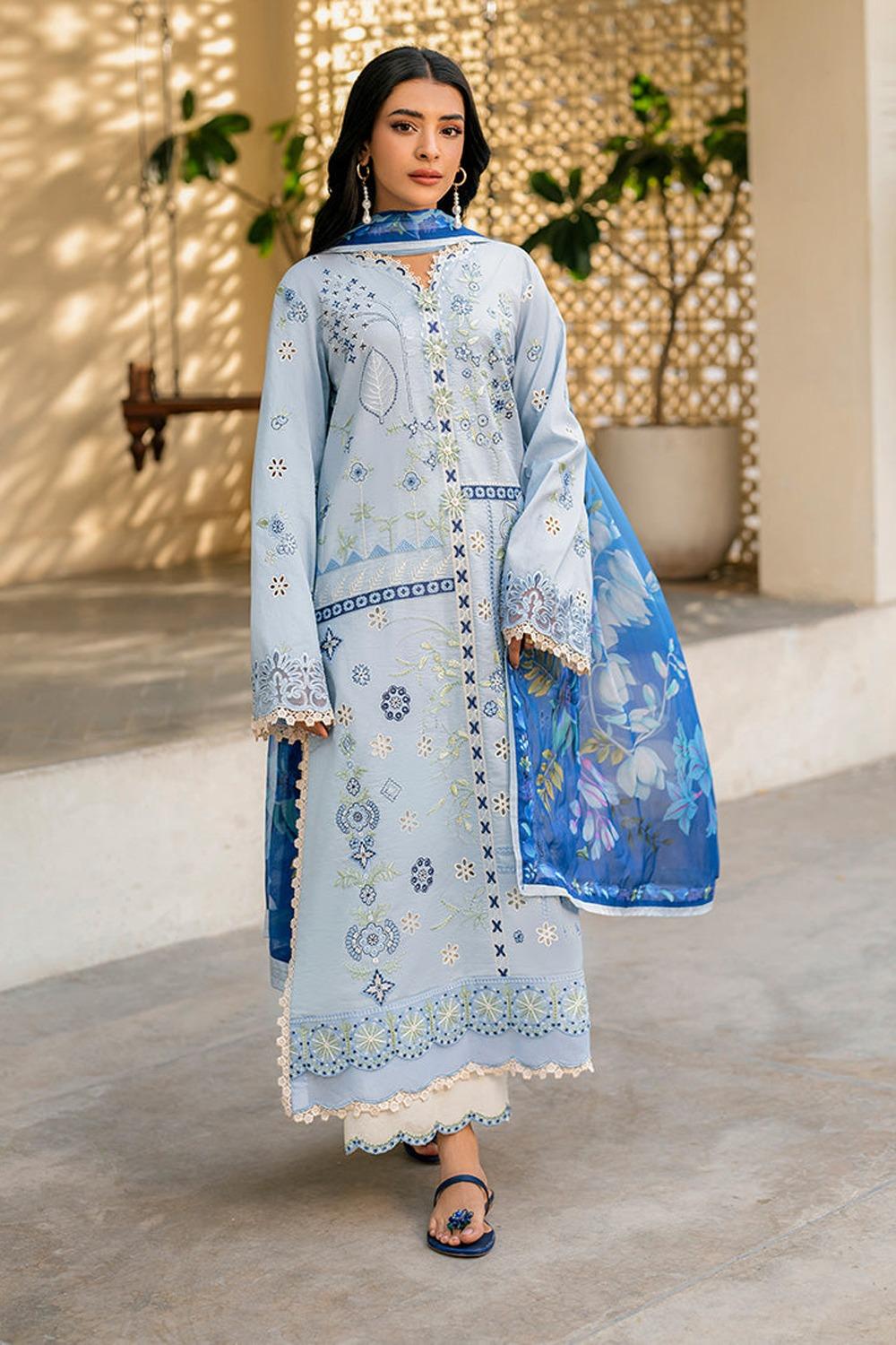 ROHEENAZ-3PC DHANAK EMBROIDERED SHIRT WITH DHANAK EMBROIDERED SHAWL AND EMB TROUSER-DPC-431