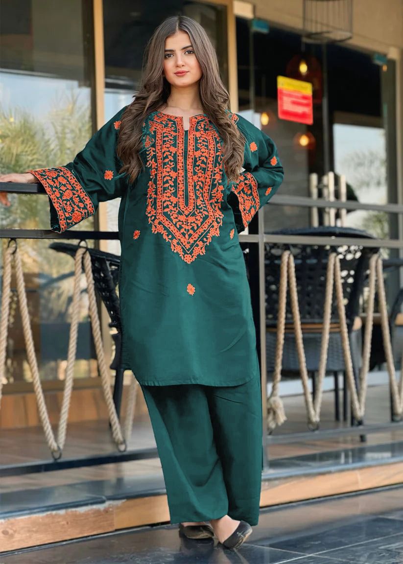 URGE-2PC DHANAK EMBROIDRED SHIRT WITH DHANAK EMBROIDRED SLEEVES-DPC-136