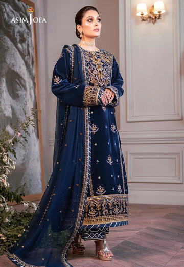 ASIM JOFA-3PC VELVET EMBROIDERED SHIRT WITH CHIFFON EMBROIDERED DUPATTA & TROUSER-DPC-4311
