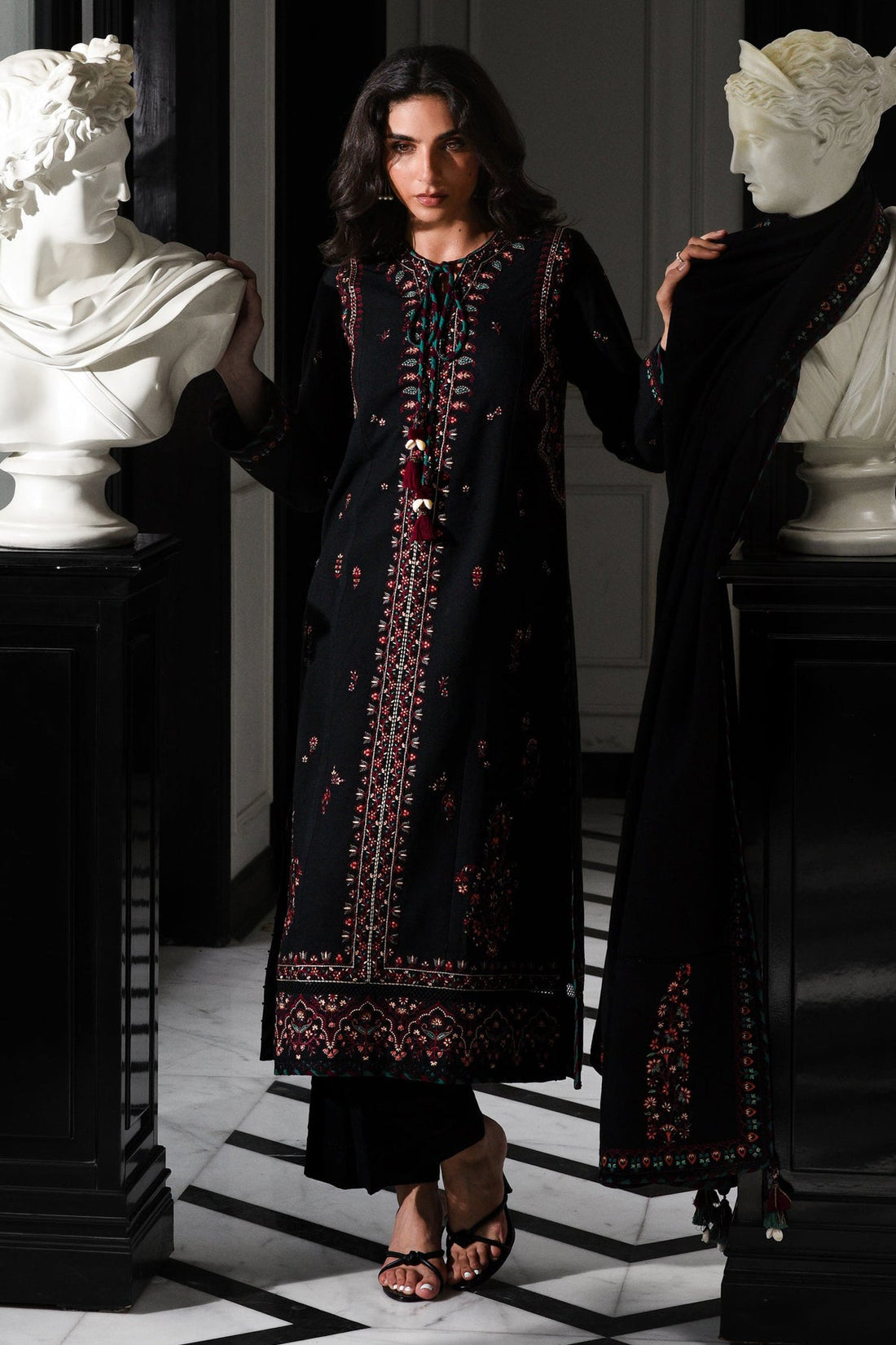 BATIK-3PC DHANAK EMBROIDERED SHIRT WITH DHANAK EMBROIDERED SHAWL AND TROUSER-DPC-4340