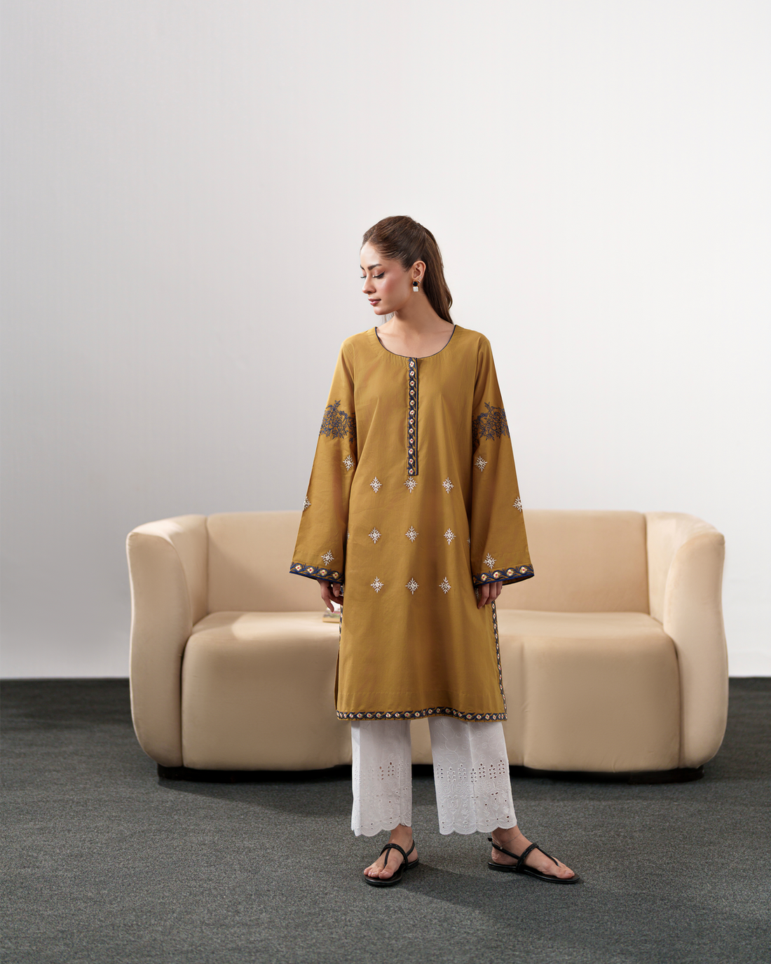 IZEL-3PC DHANAK EMBROIDERED SHIRT WITH DHANAK SHAWL AND EMB TROUSER-DPC-4335