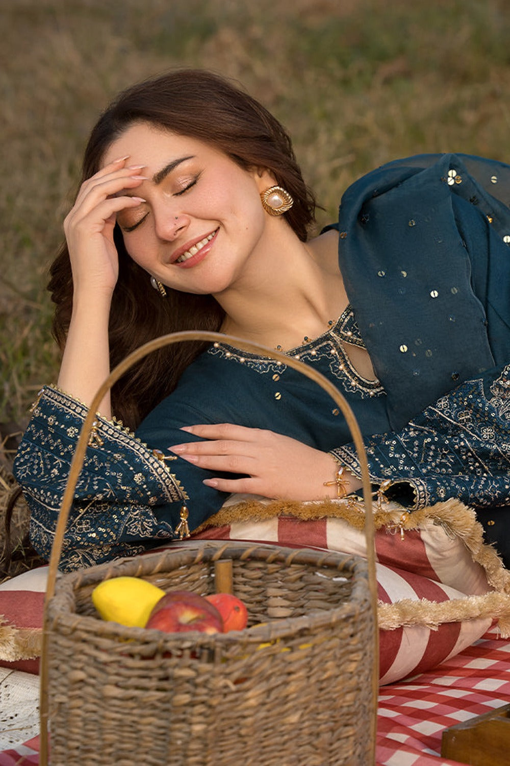 QALAMQAR-3PC DHANAK EMBROIDERED SHIRT WITH ORGANZA EMBROIDERED DUPATTA AND EMB TROUSER-DPC-20
