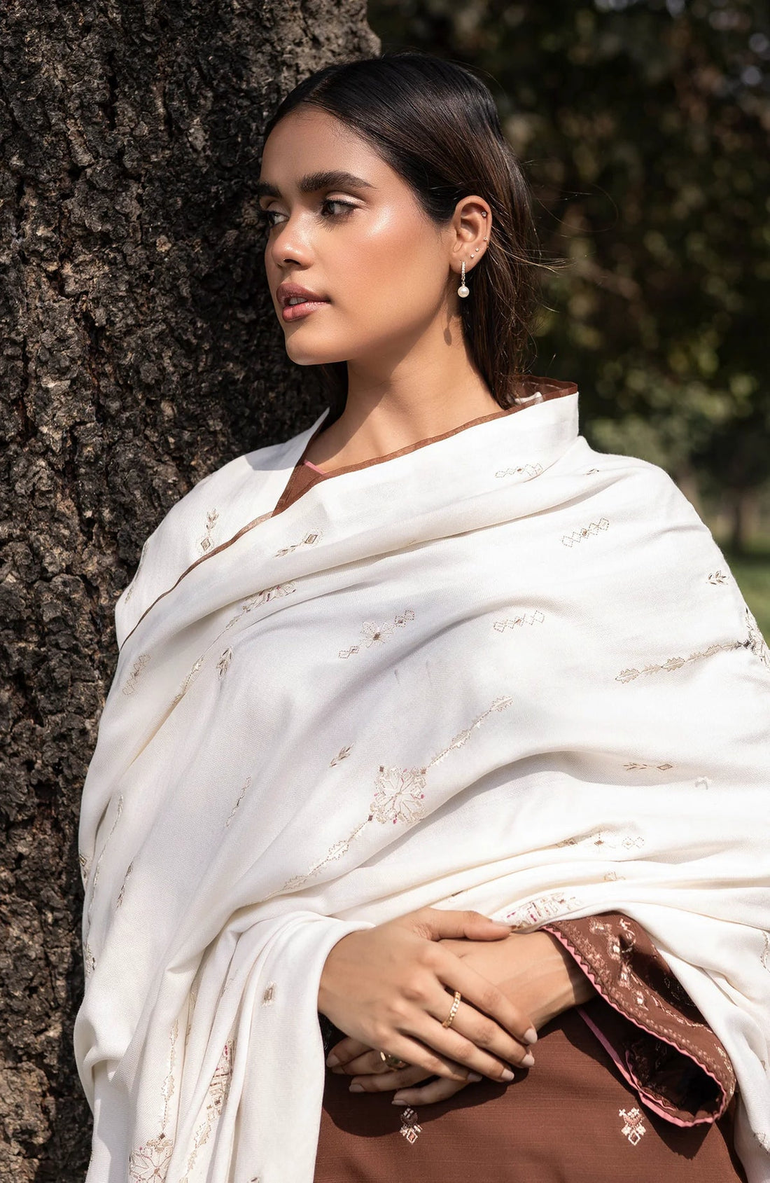 SERAN-3PC DHANAK EMBROIDERED SHIRT WITH DHANAK EMBROIDERD SHAWL-DPC-3410