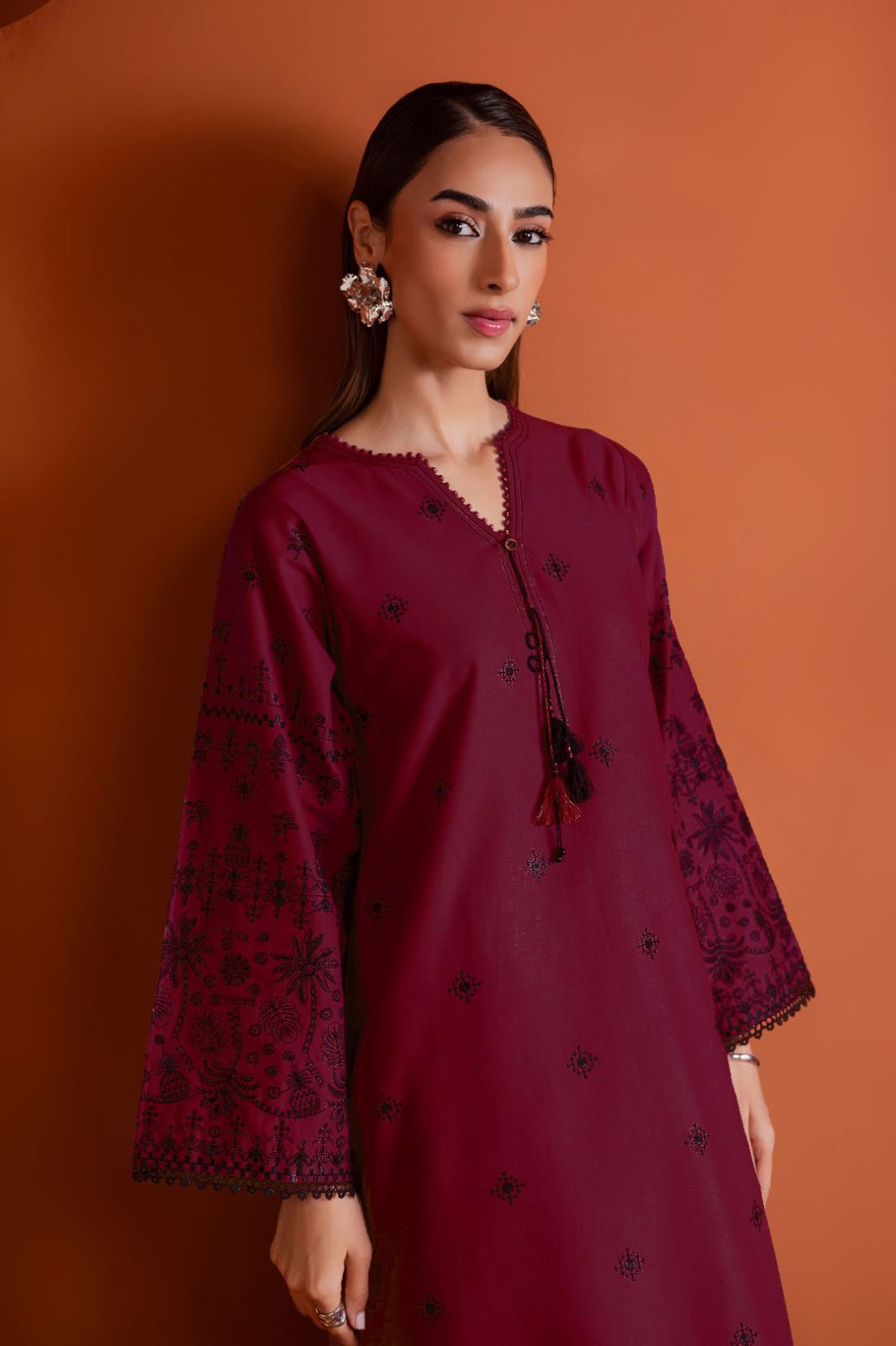 URGE-2PC DHANAK EMBROIDERED SHIRT AND EMBROIDRED SLEEVES-DPC-