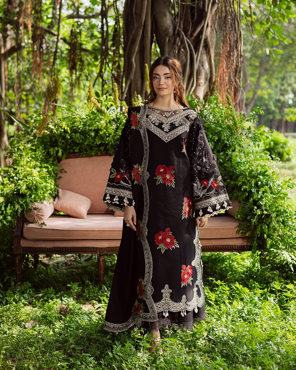 PARISHAY-3PC DHANAK EMBROIDERED SHIRT WITH DHANAK EMBROIDERED SHAWL AND TROUSER-DPC-151