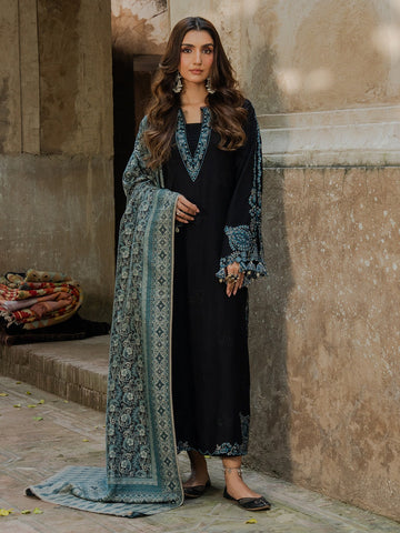 IZEL-3PC DHANAK EMBROIDERED SHIRT WITH COURTRAI PRINTED SHAWL & TROUSER-DPC-162