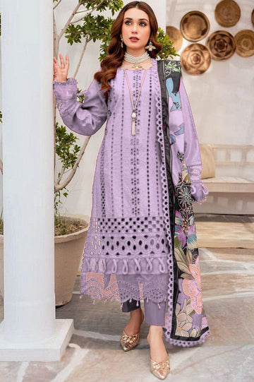 MARIA B-3PC CHIKENKAARI LAWN EMBROIDERED SHIRT WITH MONARK PRINT DUPATTA AND TROUSER-DPC-4054 (Z)