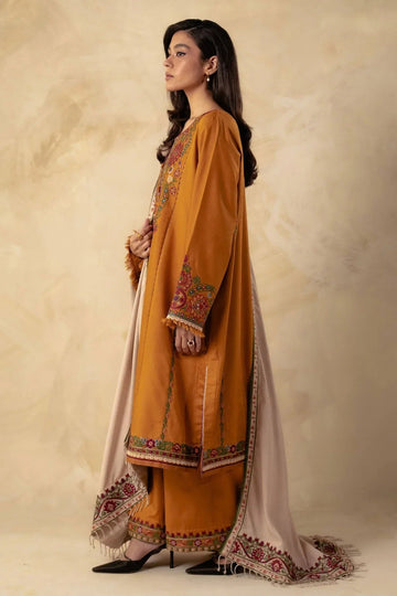 ZARA SHAH JAHAN-3PC DHANAK EMBROIDERED SHIRT WITH DHANAK EMBROIDERED SHAWL AND EMB TROUSER -DPC-4009