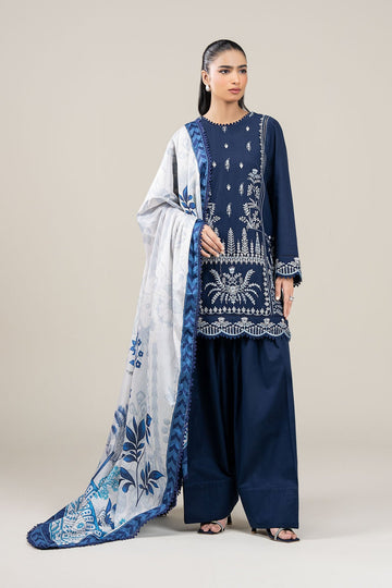 MARIA B-3PC DHANAK EMBROIDERED SHIRT WITH COUTRAI WOOL PRINTED SHAWL AND TROUSER-DPC-4176