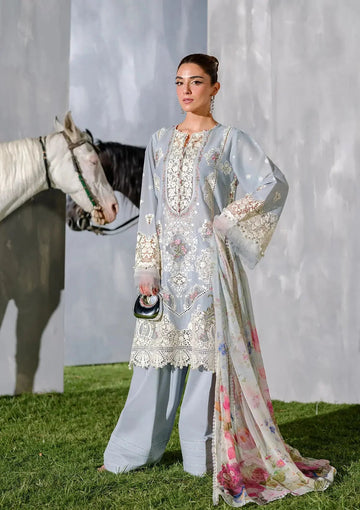 ELAF- 3PC CHIKANKARI LAWN EMBROIDERED SHIRT WITH CHIFFON PRINTED DUPATTA AND TROUSER-DPC-3788